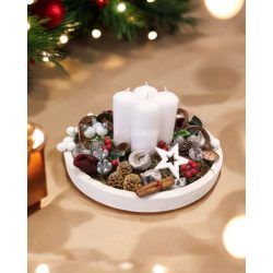 Red Advent wreath on a wooden base