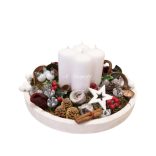 Red Advent wreath on a wooden base