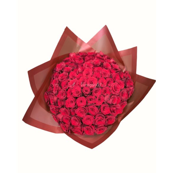 Óriás vörös rózsa csokor prémium rózsából(100 szálas)