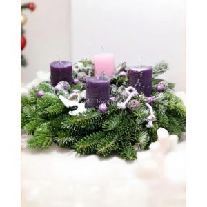 Pink-purple Advent Wreath with Pine Branches